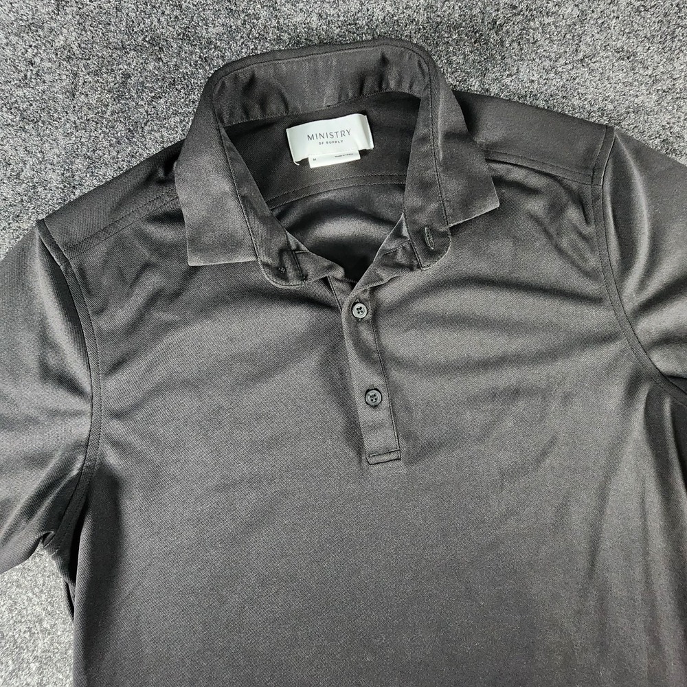 Ministry Of Supply Polo Shirt Mens M Black Golf Rugby Short Sleeve Casual EUC